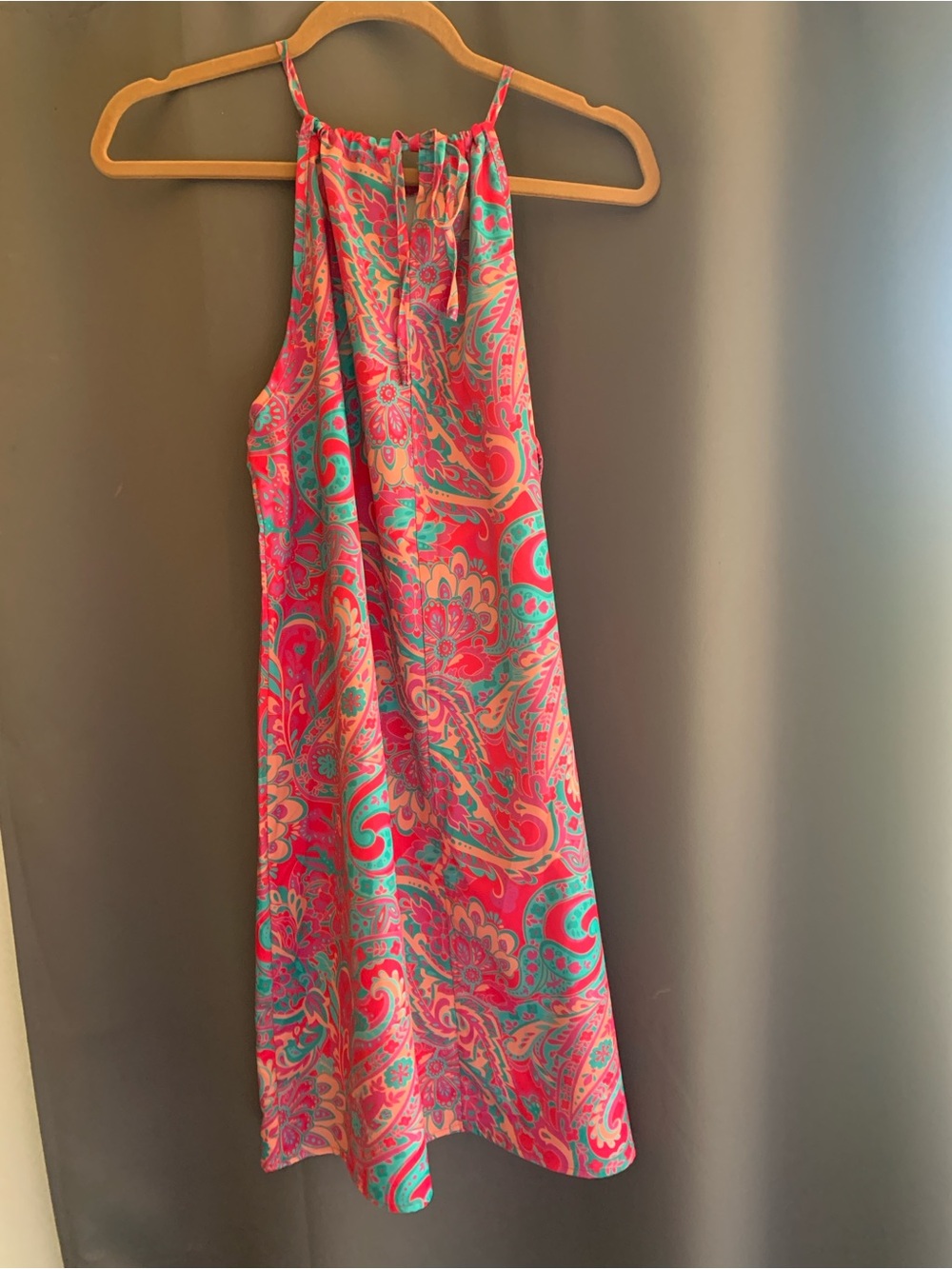Bright Paisley Halter Dress in Coral & Teal
